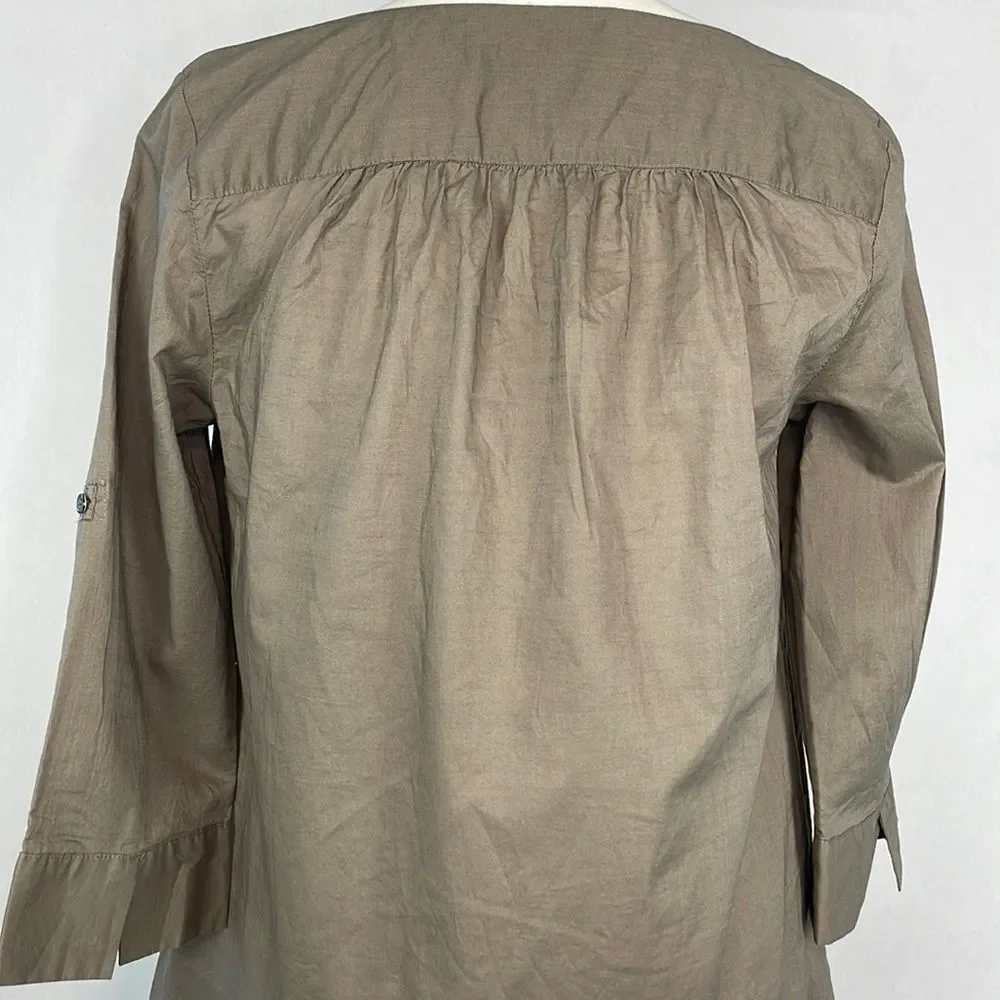 J. Crew 100% Cotton Brown Embellished V-Neck Blouse. Size 4. New With Tags.